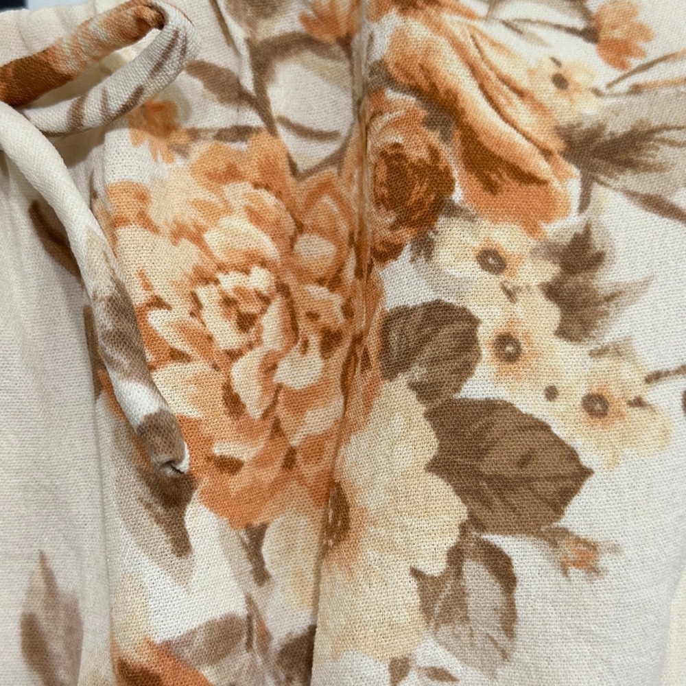 Monteau Los Angeles Maxi Sun Dress Womens Cream Tan Floral Smocked Cottagecore L - Picture 6 of 6